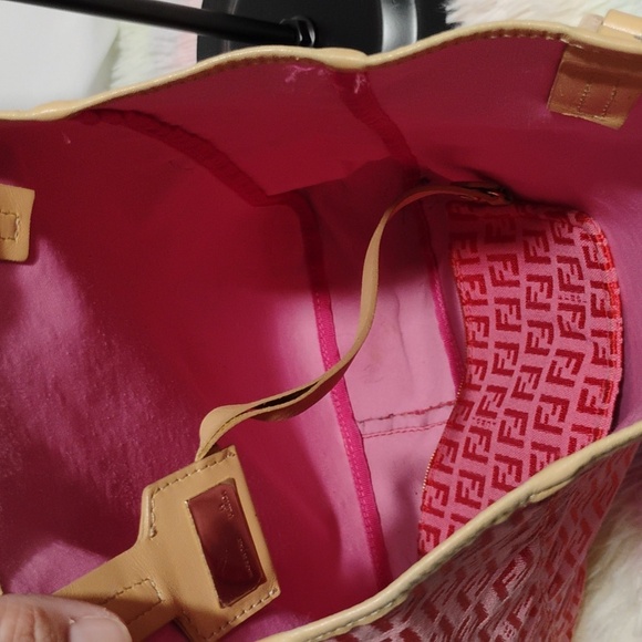 SALE! Authentic FENDI Vintage Zucchino Hand Bag Purse Canvas/Leather Pink/Red - Picture 7 of 14